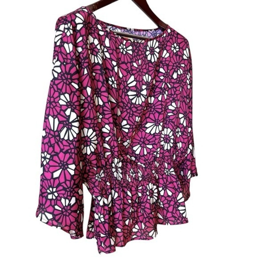 Tulle Anthropologie Peplum Blouse Womemns S Pink Floral Boat Neck Dolman Top - Picture 4 of 8